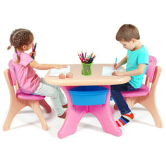 3 Piece Kids Play Table and 2 Chair Set with 4 Storage Bins, Pink