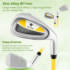 Individual Gold Club for Boys and Girls with Fiberglass Shaft and Headcover-Yellow
