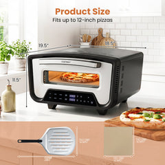Indoor Electric Pizza Oven for 12 inches Pizzas with 8 Presets-Black