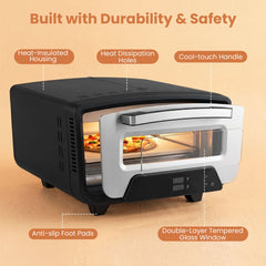 Indoor Electric Pizza Oven for 12 inches Pizzas with 8 Presets-Black