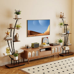 Indoor Plant Stand with Grow Lights Tall 8-Tier Corner Metal Plant Shelf-Set of 2