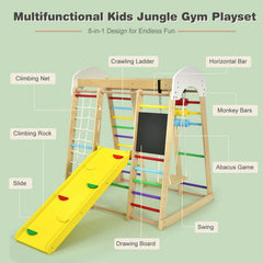 Indoor Playground Climbing Gym Wooden 8-in-1 Climber Playset for Children-Multicolor