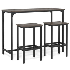 Industrial 3-Piece 47.5 inches Counter-Height Dining Table and 2 Bar Stools-Gray