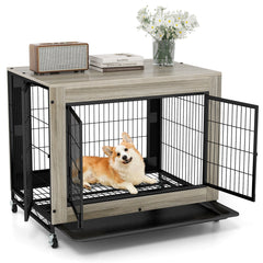 Industrial Dog Kennel with Flip-up Top 3 Lockable Doors and Removable Tray-Gray