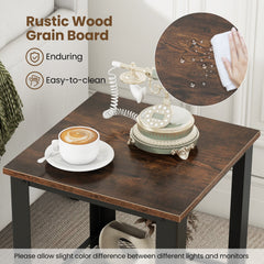 Industrial 2 Tier Side Table with Mesh Shelf, Rustic Brown Top and Black Frame