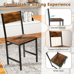 Set of 2 Industrial Dining Chairs, Rustic Brown Wood Grain Seat and Back on Black Metal Frame