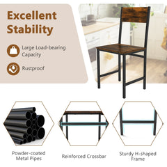 Set of 2 Industrial Dining Chairs, Rustic Brown Wood Grain Seat and Back on Black Metal Frame