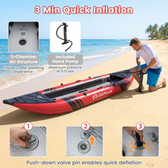 Inflatable 2-person Kayak Set with Aluminium Oars and Repair Kit-Red