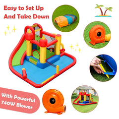 Castle Inflatable Water Park with Throwing Goal, 30 Ocean Balls and 740W Blower