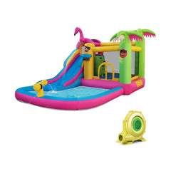 Flamingo Inflatable Bounce Castle with 8.5 ft Water Slide and 735W Blower