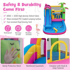 Flamingo Inflatable Bounce Castle with 8.5 ft Water Slide and 735W Blower
