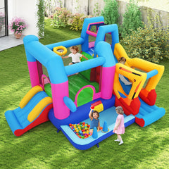 Excavator Themed 8-in-1 Inflatable Bounce House with Ball Pit and 780W Blower