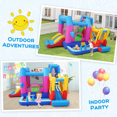 Excavator Themed 8-in-1 Inflatable Bounce House with Ball Pit and 780W Blower
