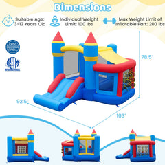 Inflatable Bounce House for Kids with Ocean Ball Football and Basketball for Birthday Party Carnival
