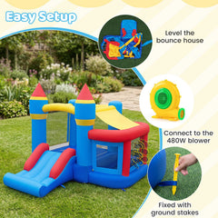 Inflatable Bounce House for Kids with Slide Ocean Ball and Pitching Game for Birthday Party Carnival