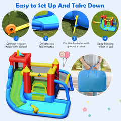7-in-1 Inflatable Water Park with Soccer Game, Ball Shooting and 740W Blower
