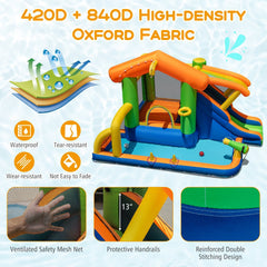 8-in-1 Inflatable Bounce House Water Park with Slide, Ring Toss and 480W Blower, Ages 3 to 12