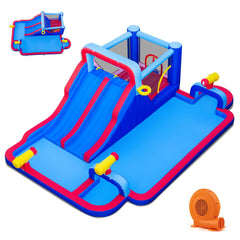 Inflatable Water Park with Two Slides, Three Water Cannons and Blower Included