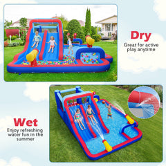 Inflatable Water Park with Two Slides, Three Water Cannons and Blower Included