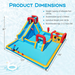 Giant Inflatable Water Park with 83.5 Inch Slide, Target Game and 735W Blower, Ages 3 to 12