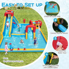 Giant Inflatable Water Park with 83.5 Inch Slide, Target Game and 735W Blower, Ages 3 to 12