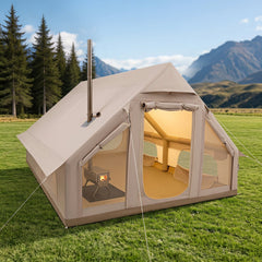 Inflatable, Easy Setup 4 Season Waterproof Oxford Camping Tent for Camping with Stove Jack for 6-10 Person-Beige
