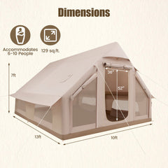 Inflatable, Easy Setup 4 Season Waterproof Oxford Camping Tent for Camping with Stove Jack for 6-10 Person-Beige