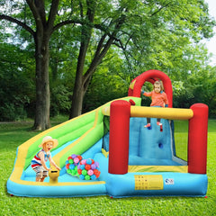 6-in-1 Inflatable Bounce House with Climbing Wall, Basketball Hoop and Splash Pool