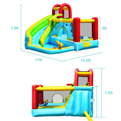 6-in-1 Inflatable Bounce House with Climbing Wall, Basketball Hoop and Splash Pool