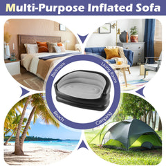 Inflatable Loveseat Couch Portable and Foldable 2-Seater Air Sofa for Adults with Flocked Surface-Grey