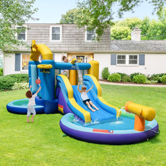 Ocean Themed Inflatable Bounce House with Surfing Slide, Two Pools and 680W Blower