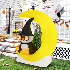 Inflatable Owl on Moon LED Lighted Halloween Decoration with Large Moon and Wizard Owl