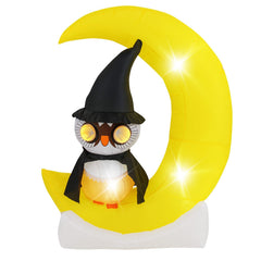 Inflatable Owl on Moon LED Lighted Halloween Decoration with Large Moon and Wizard Owl