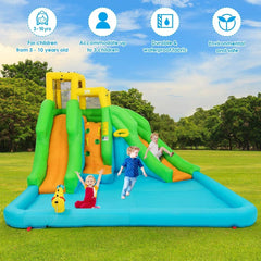 Inflatable Water Park with Double Slides, Curved Slide and Climbing Wall, No Blower