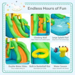 Inflatable Water Park with Double Slides, Curved Slide and Climbing Wall, No Blower