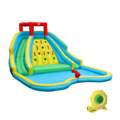 Inflatable Water Park with Two Curved Slides, Water Valve and 735W Blower