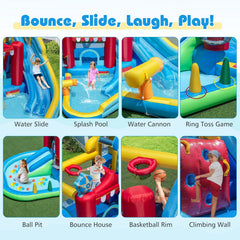 Inflatable Water Park with Splash Pool, 50 Ocean Balls and 750W Blower, Ages 3 to 12
