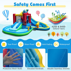 Inflatable Water Park with Splash Pool, 50 Ocean Balls and 750W Blower, Ages 3 to 12