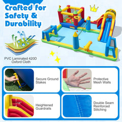 9 in 1 Inflatable Water Park with Climbing Wall, Splash Pool and 680W Blower, Ages 3 to 12