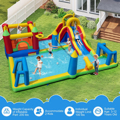9 in 1 Inflatable Water Park with Climbing Wall, Splash Pool and 680W Blower, Ages 3 to 12