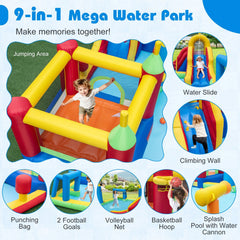 9 in 1 Inflatable Water Park with Climbing Wall and Splash Pool, Blower Not Included, Ages 3 to 12