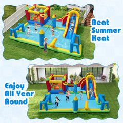 9 in 1 Inflatable Water Park with Climbing Wall and Splash Pool, Blower Not Included, Ages 3 to 12