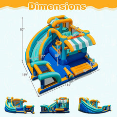 9 in 1 Inflatable Water Park with Football Goal, Basketball Rim and 750W Blower