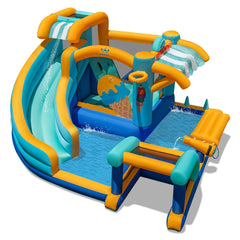 9 in 1 Inflatable Water Park with Water Cannon and Snack Counter, Blower Not Included