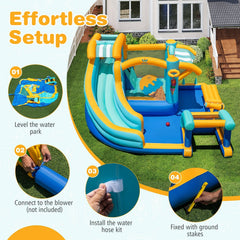 9 in 1 Inflatable Water Park with Water Cannon and Snack Counter, Blower Not Included