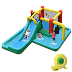 6-in-1 Inflatable Bounce House with Extra Long Slide, Tunnel and Pendulum, Blower Included