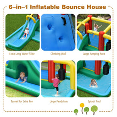 6-in-1 Inflatable Bounce House with Extra Long Slide, Tunnel and Pendulum, Blower Included