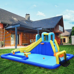 6-in-1 Inflatable Water Park with Soccer Goal, Water Guns and Climbing Wall, No Blower