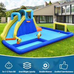 6-in-1 Inflatable Water Park with Soccer Goal, Water Guns and Climbing Wall, No Blower