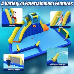 6-in-1 Inflatable Water Park with Soccer Goal, Water Guns and Climbing Wall, No Blower